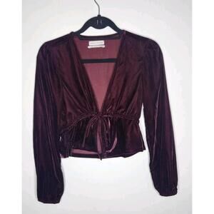 Urban Outfitters Drew Velvet Tie-Front Blouse XS Burgundy Plum Whimsigoth Boho